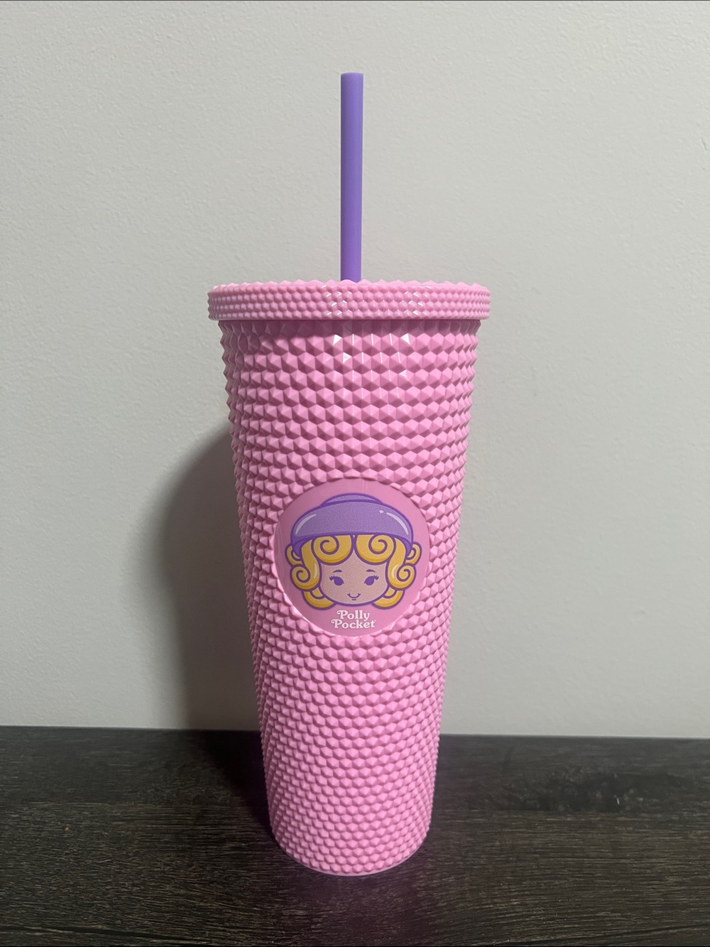 Polly Pocket Pink Studded Tumbler with Purple Straw